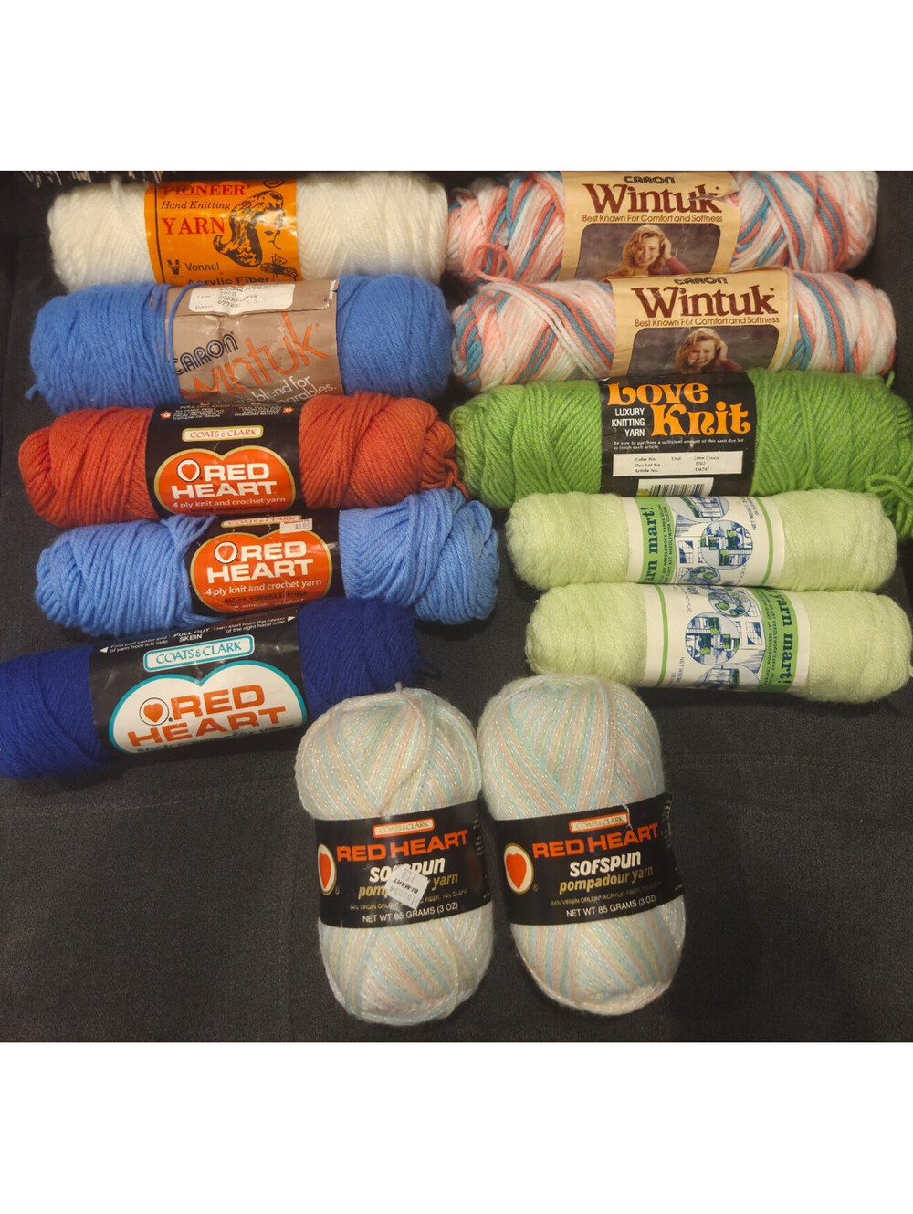Mixed Vintage Yarn Lot Red Heart Caron Wintuk Love Knit Super Yarn Mart 12 Skein